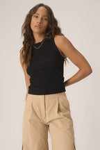 Player Racerback Rib Tank-Black