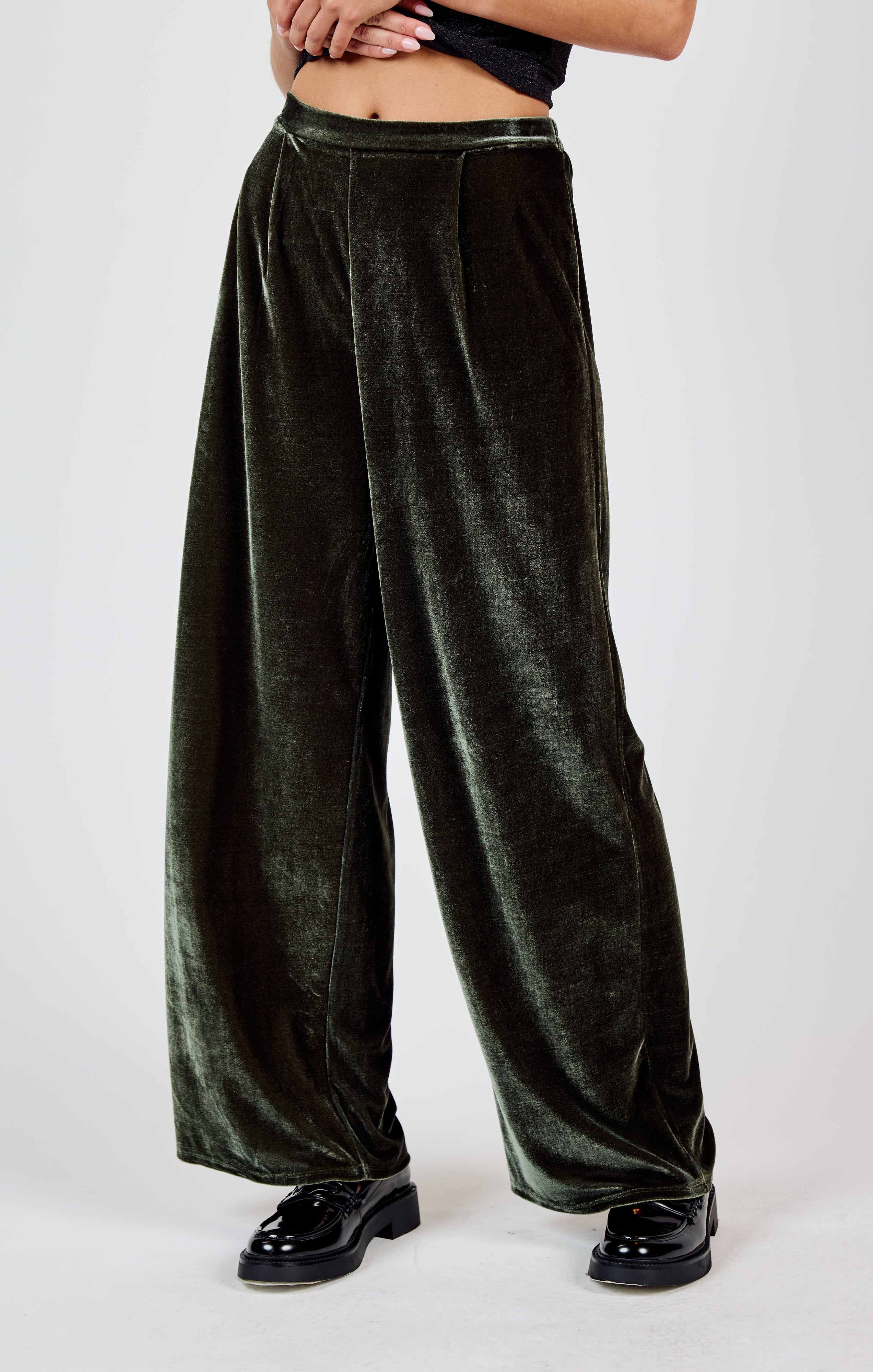 Midnight Oil Velvet Pleated Pants Dark Moss