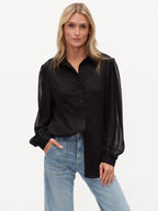 Mabel Long Sleeve Button Down-Black