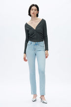 Mid Rise Slim Straight Denim Jeans