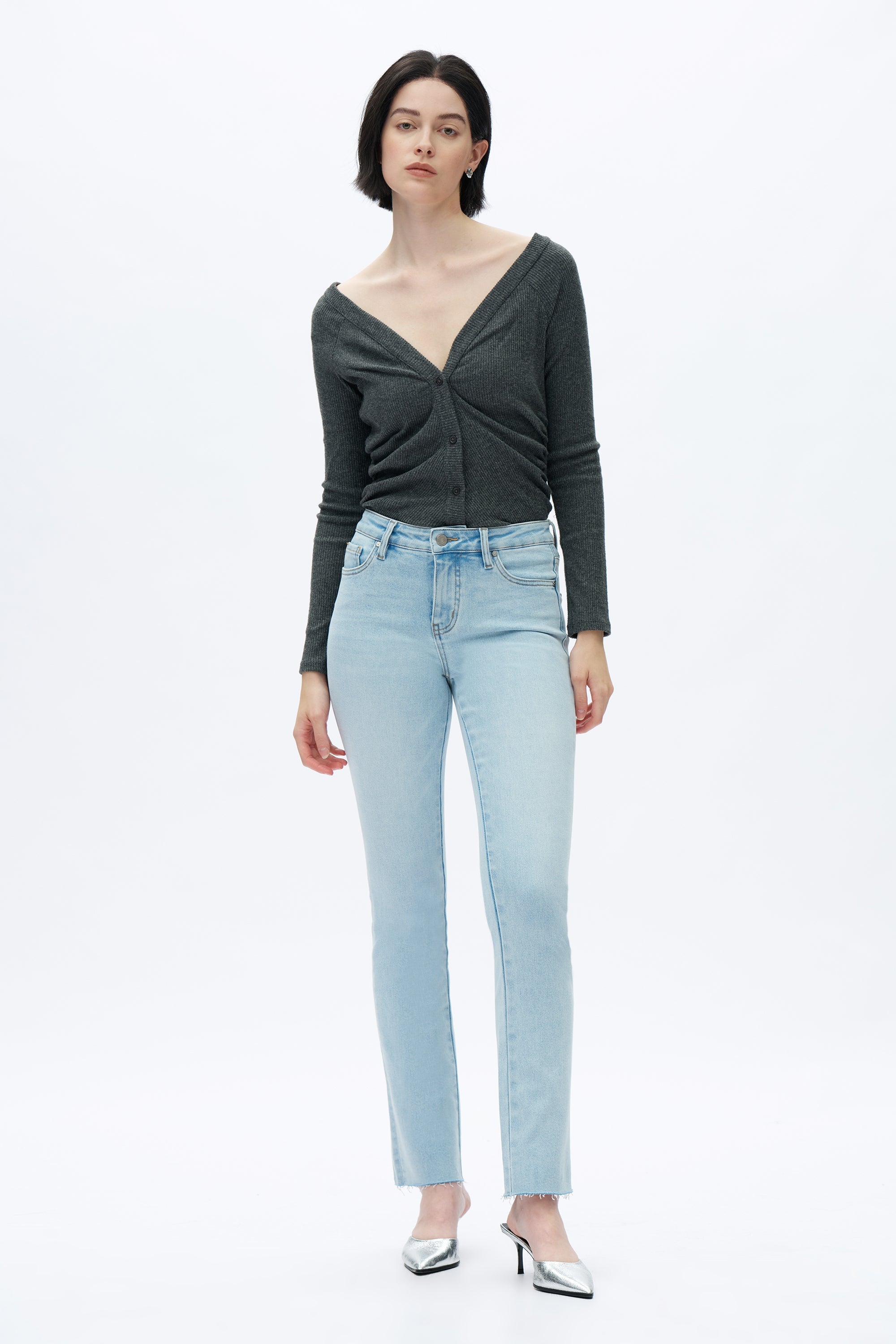 Mid Rise Slim Straight Denim Jeans
