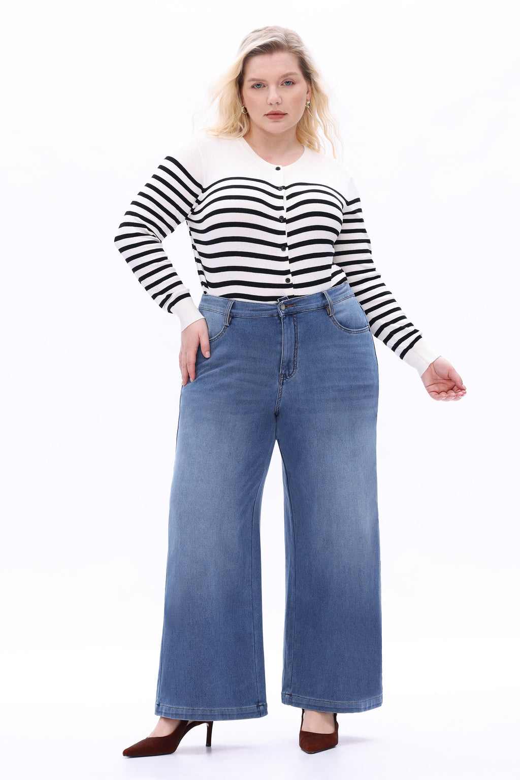 Plus High Rise Wide Leg-Bluebell