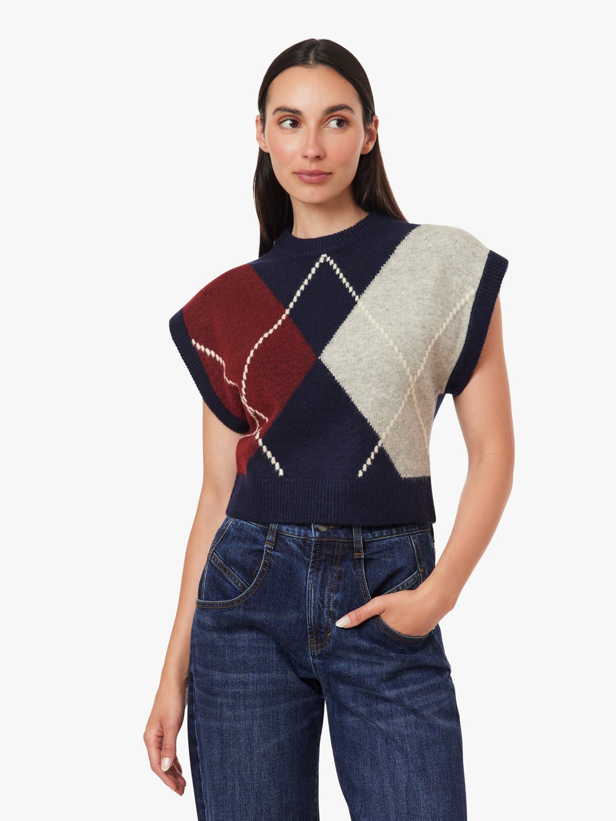 Herringbone Sweater Vest-Navy