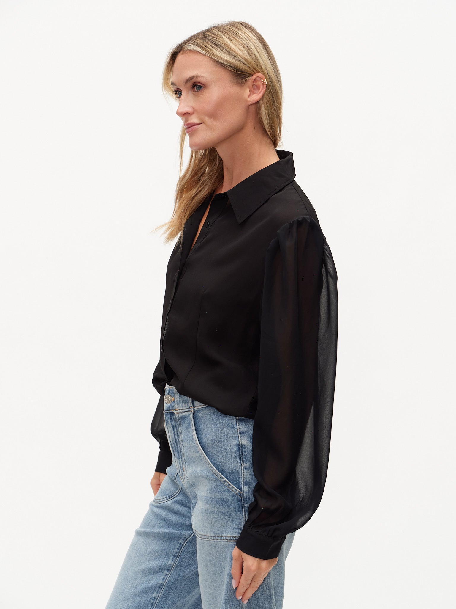 Mabel Long Sleeve Button Down-Black