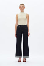 High Rise Wide Leg Rolled Denim Jeans