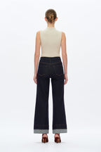 High Rise Wide Leg Rolled Denim Jeans