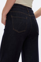 High Rise Wide Leg Rolled Denim Jeans