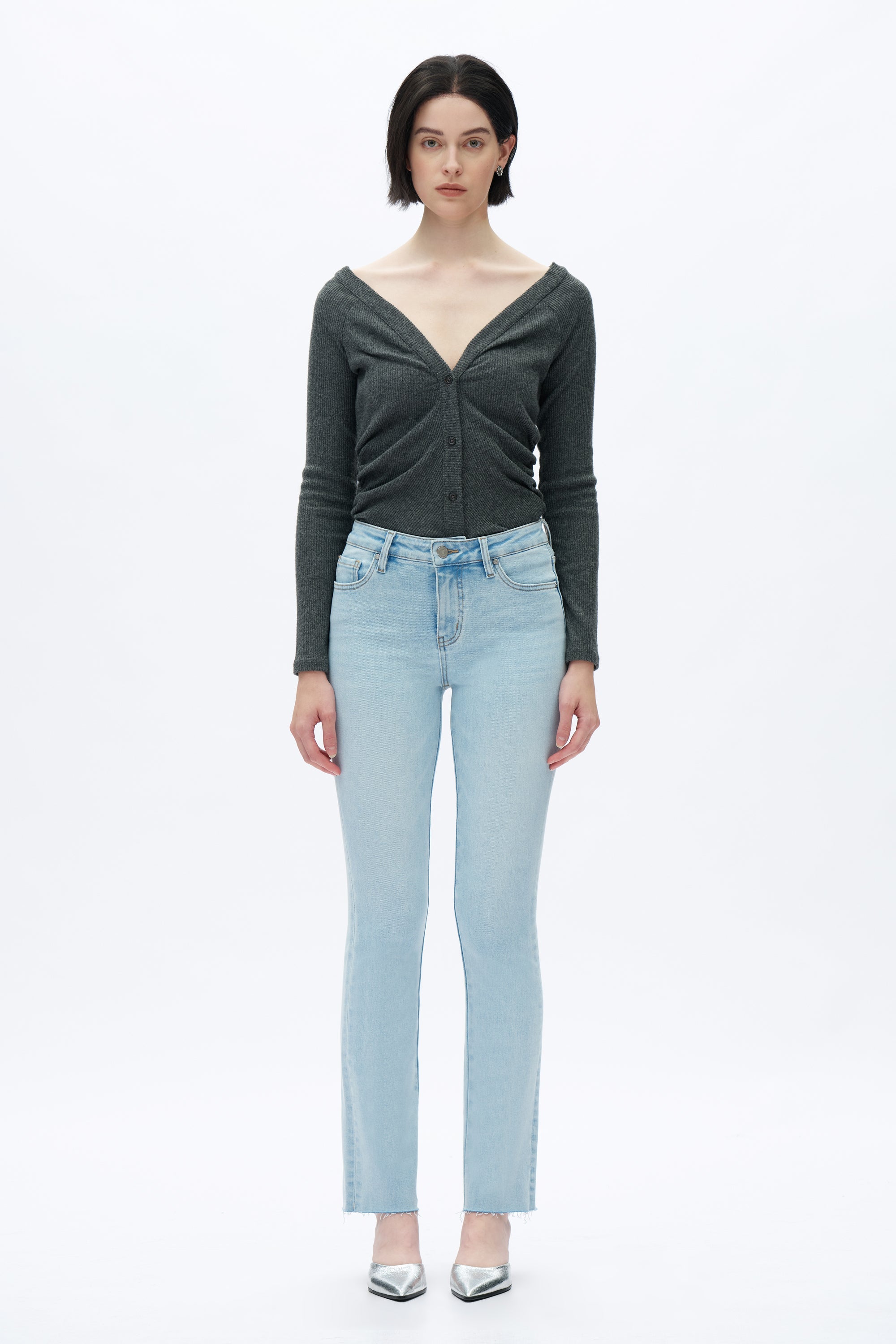 Mid Rise Slim Straight Denim Jeans