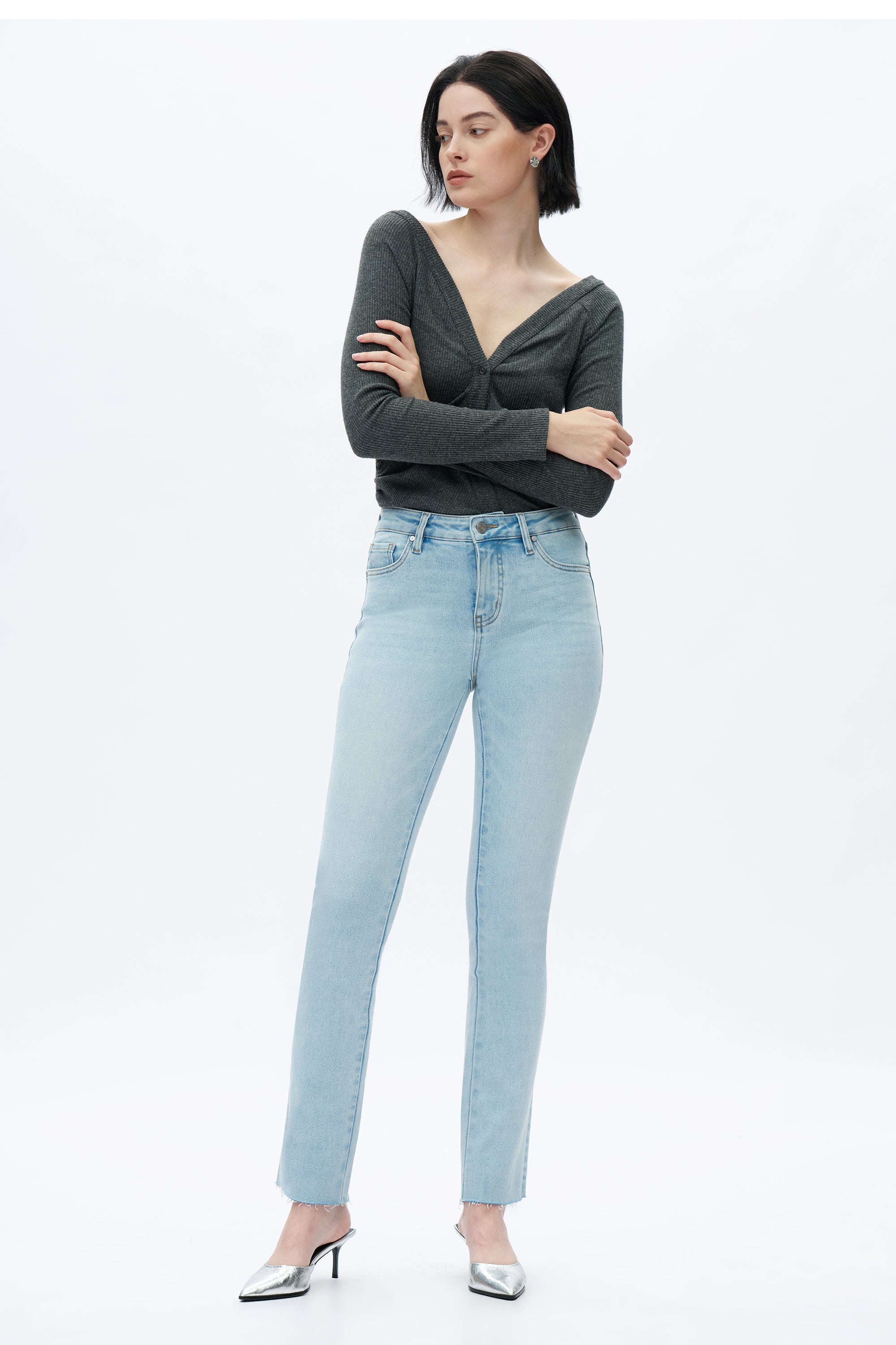 Mid Rise Slim Straight Denim Jeans