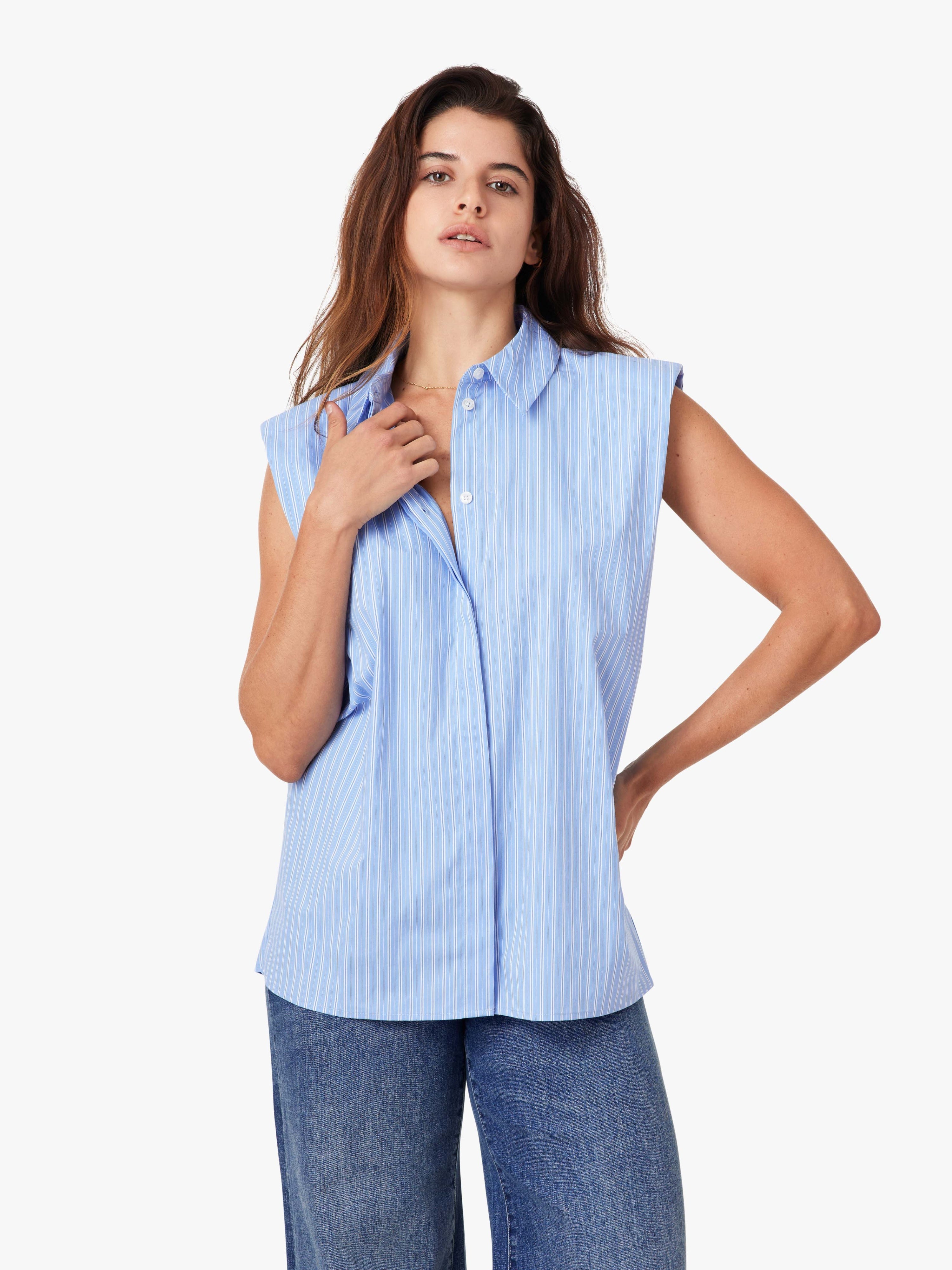 Sleeveless Shoulder Pad Shirt