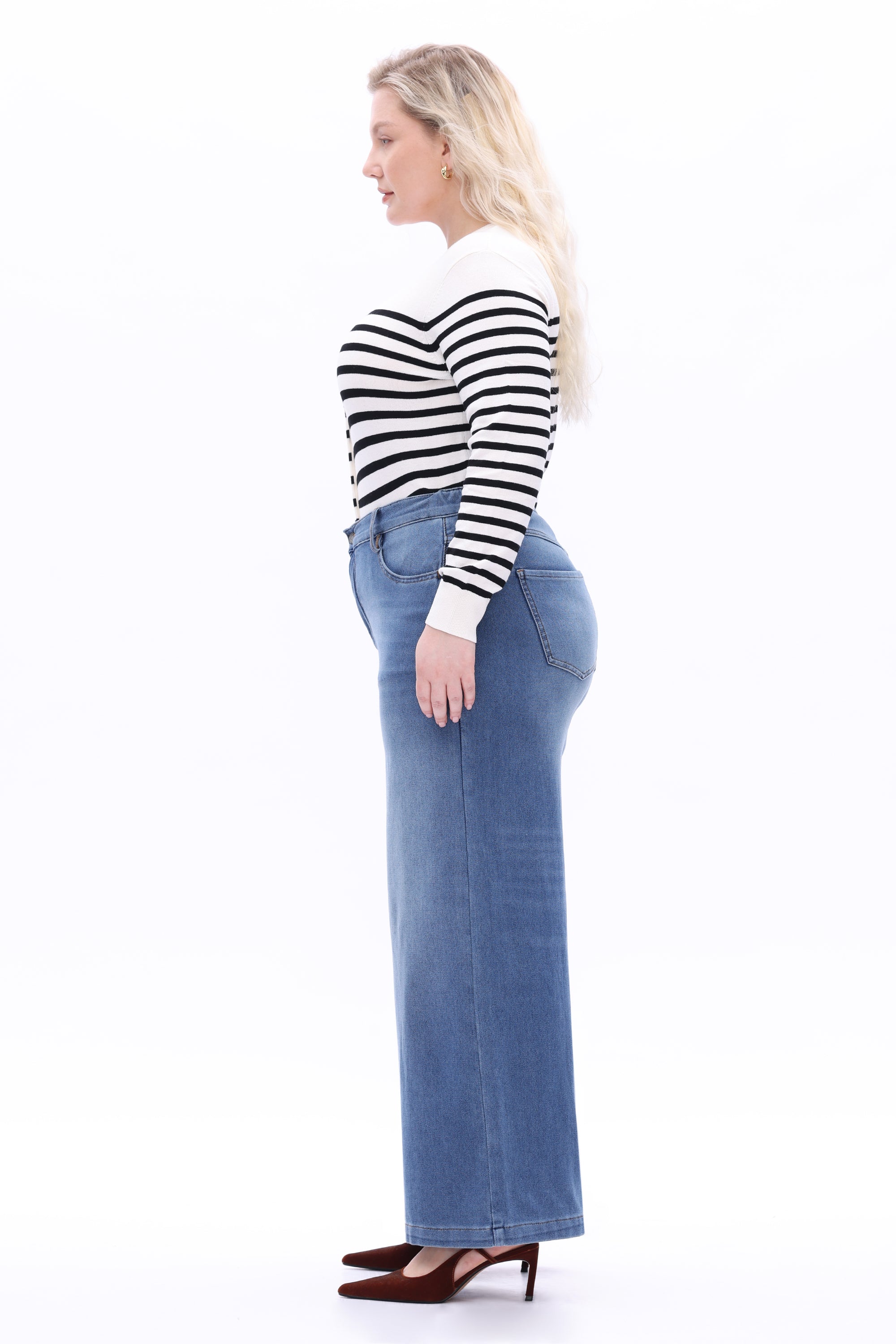 Plus High Rise Wide Leg-Bluebell