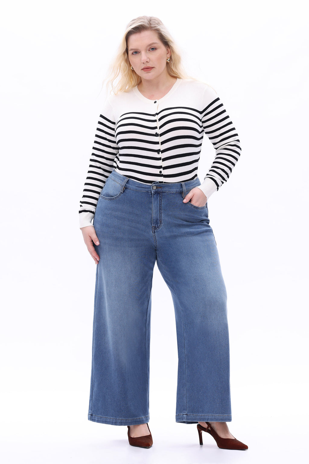 Plus High Rise Wide Leg-Bluebell