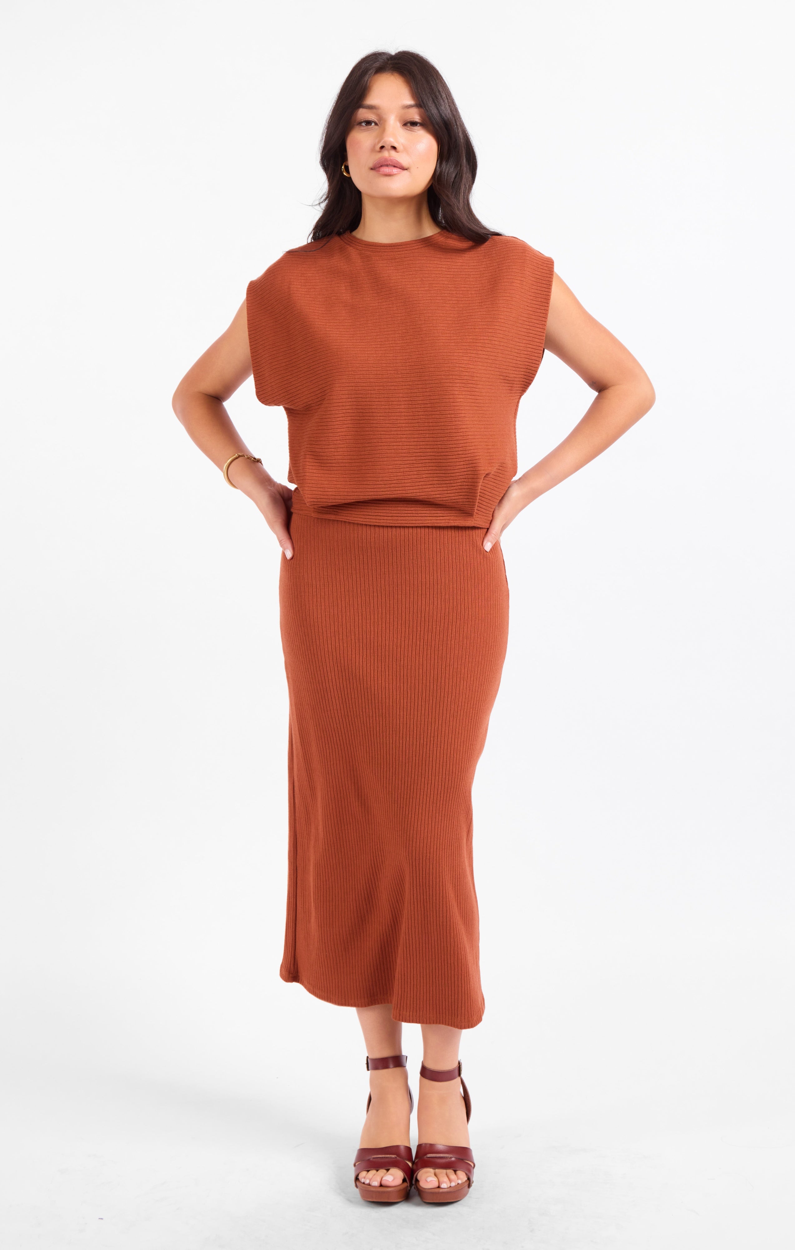 Soft Cedar Tapered Knit Top
