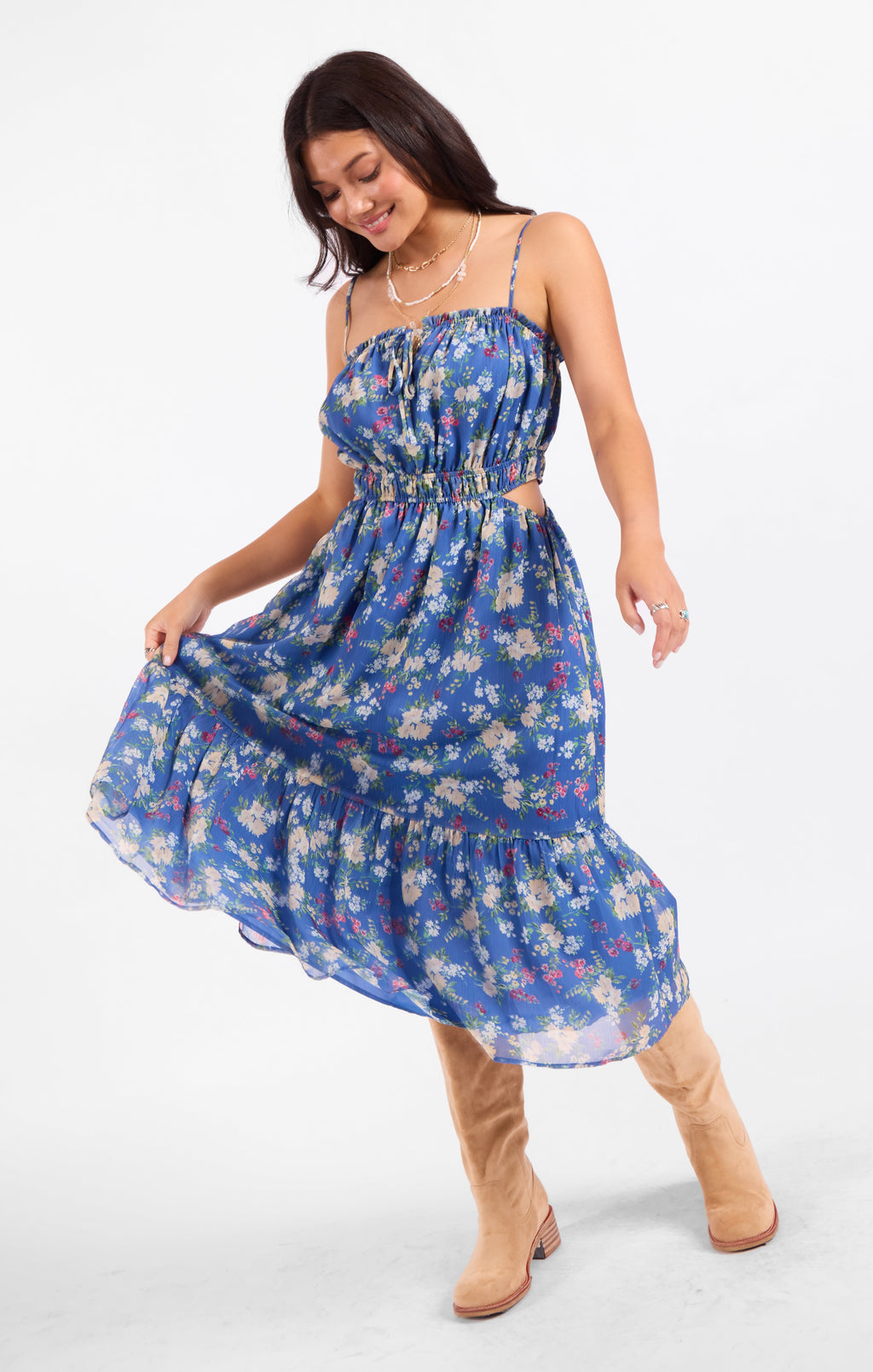 Glow Path Shirred Midi Dress