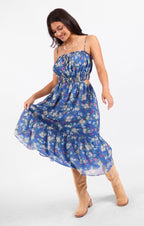 Glow Path Shirred Midi Dress