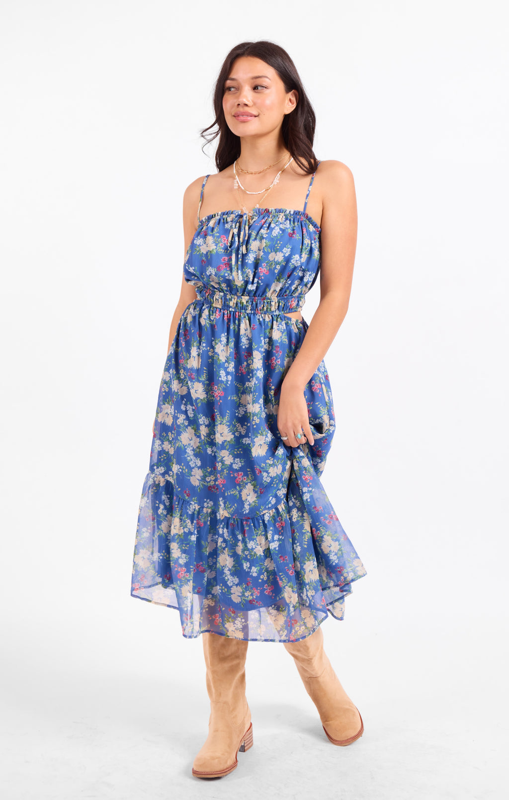 Glow Path Shirred Midi Dress
