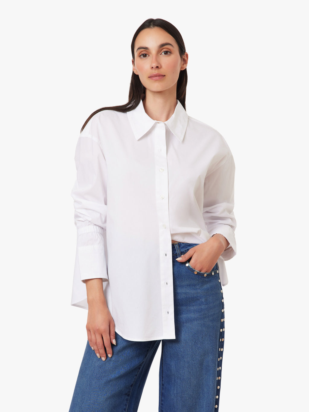 Cinched Cuff Poplin Shirt