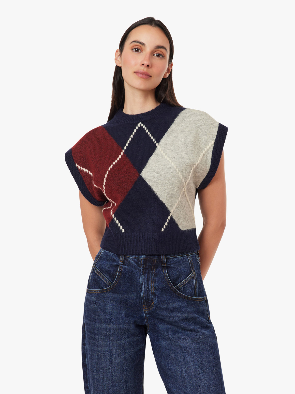 Herringbone Sweater Vest-Navy