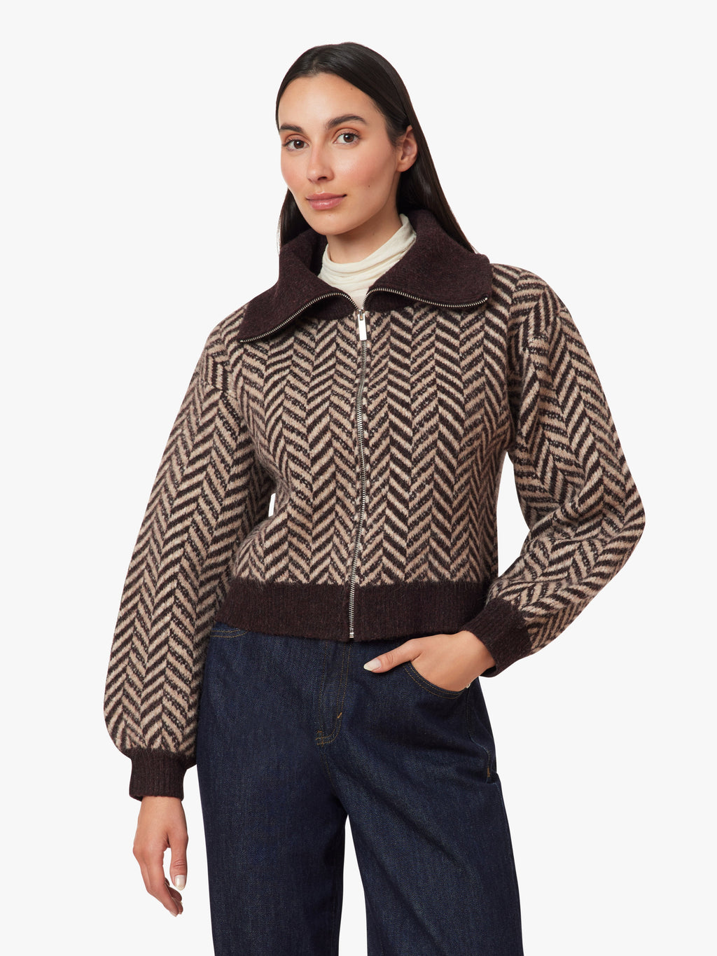 Herringbone Zip Front Cardigan