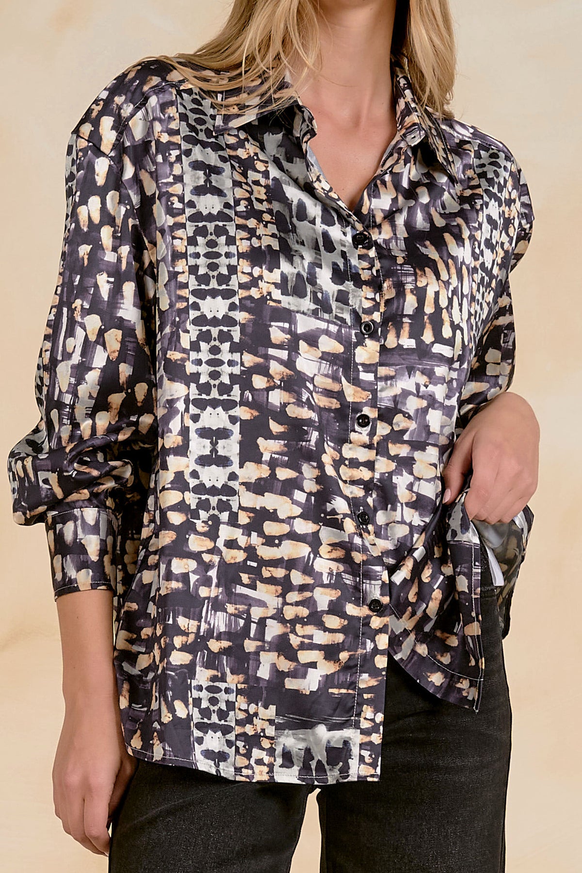 Geometric Satin Button Down