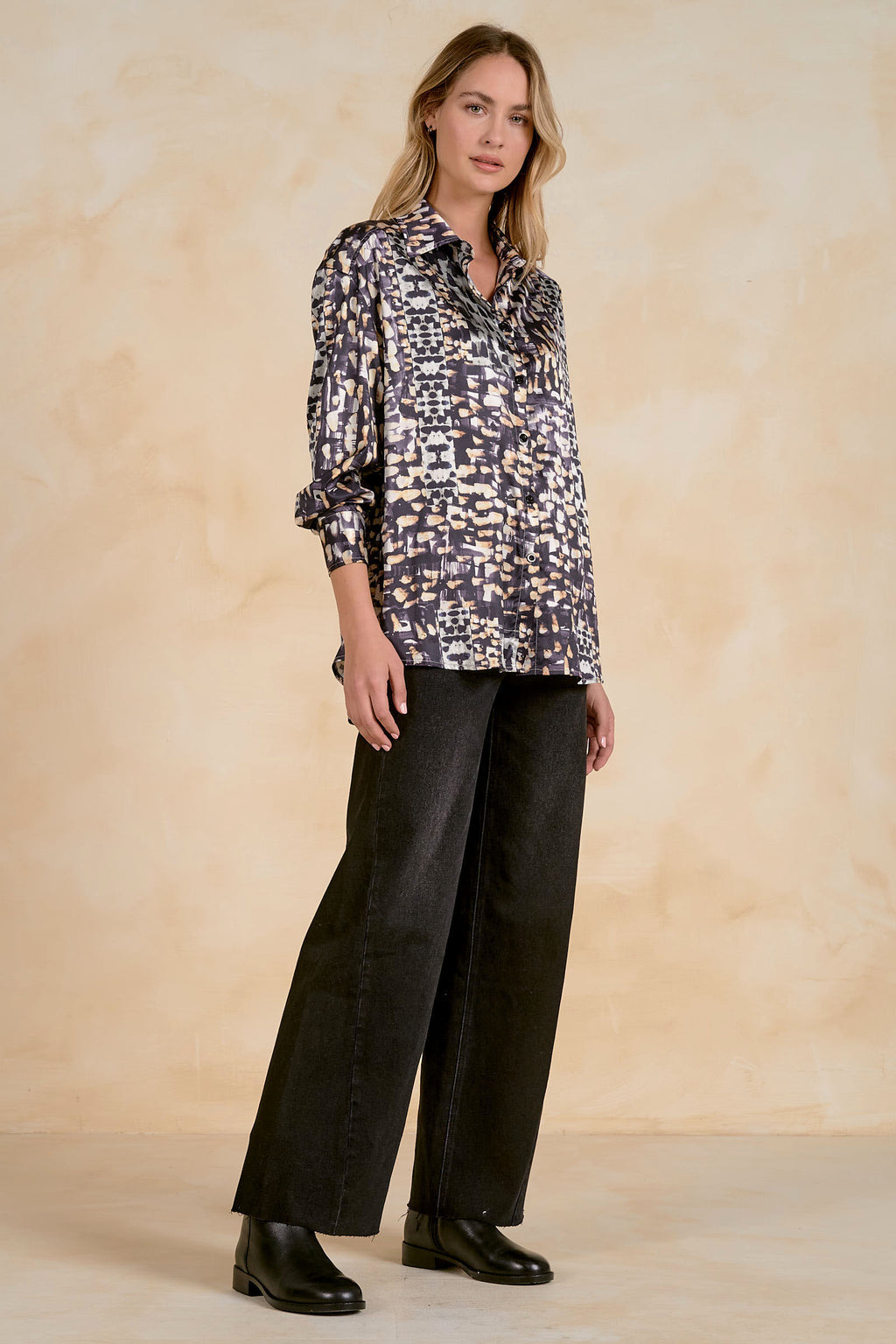 Geometric Satin Button Down